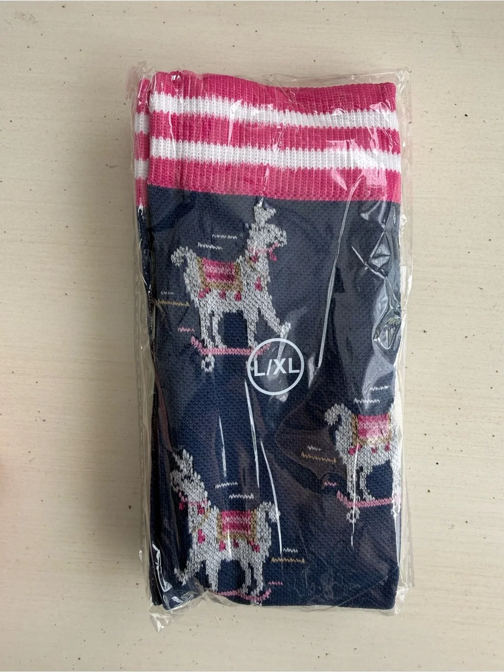 Navy Blue & Pink Llama Pattern Compression Socks - L/XL